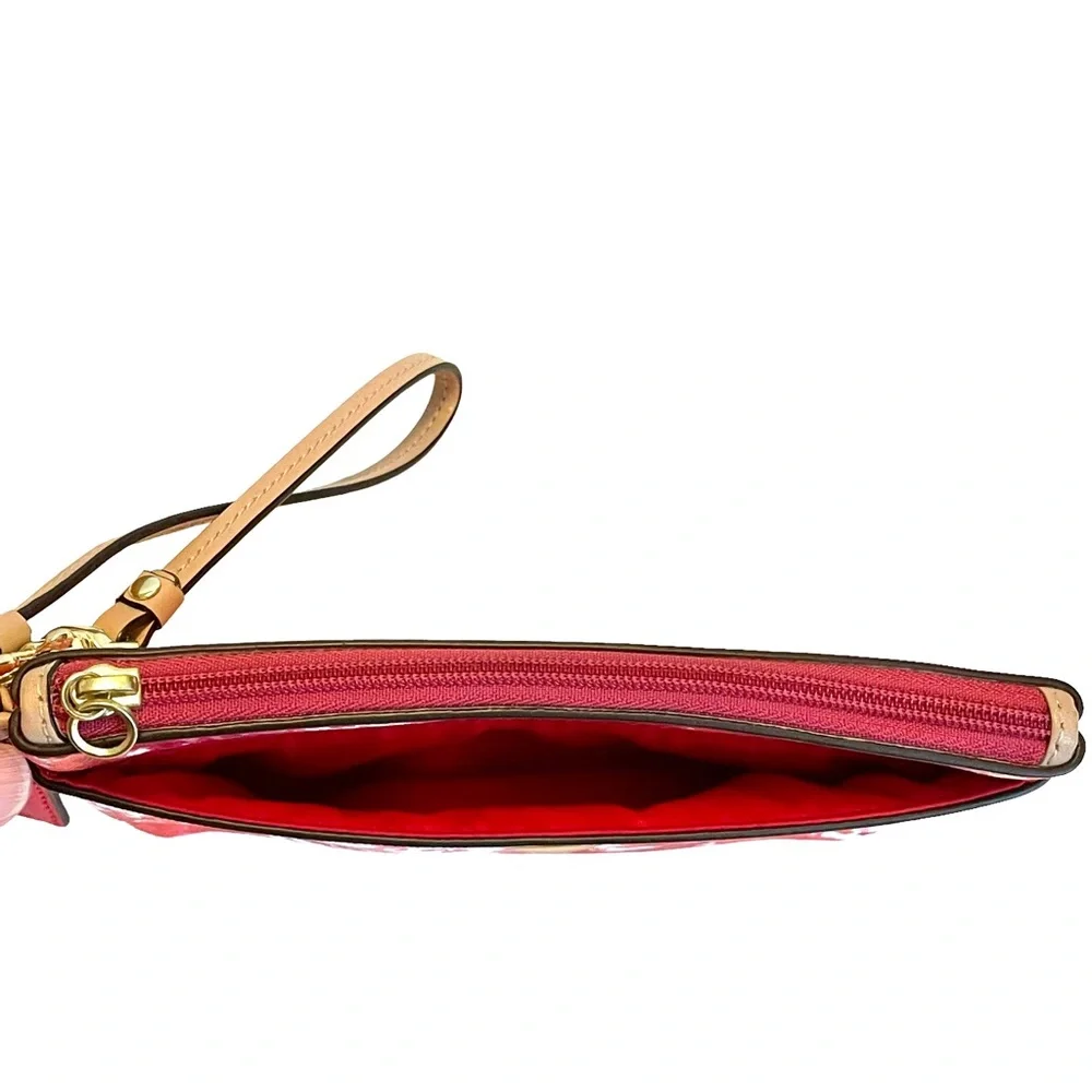 Coach Vintage Pink White Orange Red Coated Canvas/Leather Mini Wristlet/Clutch